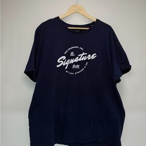 Signature by Levi Strauss Navy White Logo Tee Cotton Crew Neck T-Shirt